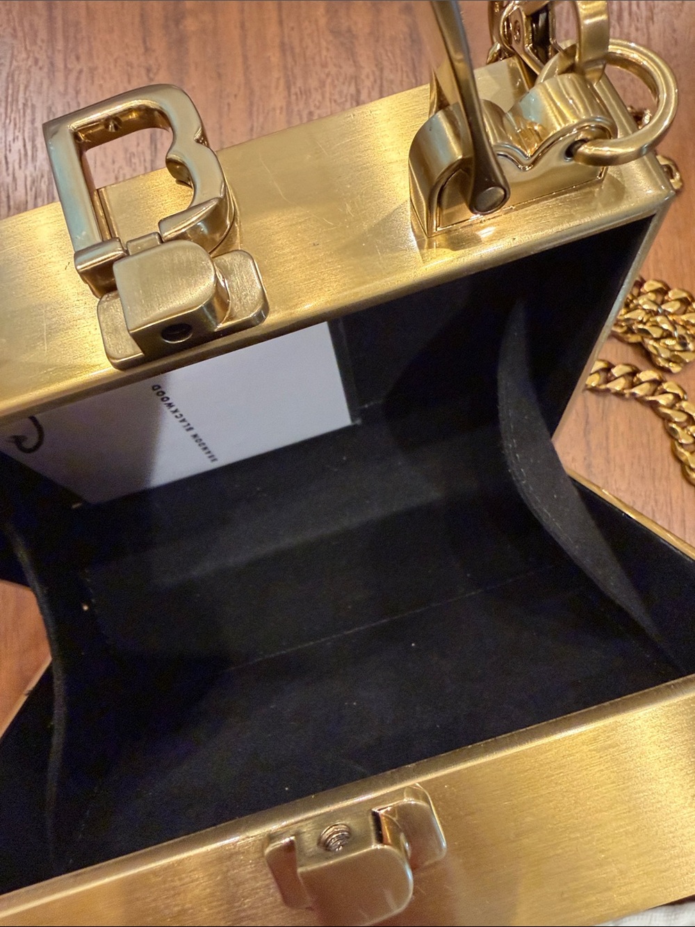Brandon Blackwood Metallic Gold Mini Box Bag with Chain Strap - Picture 3 of 8